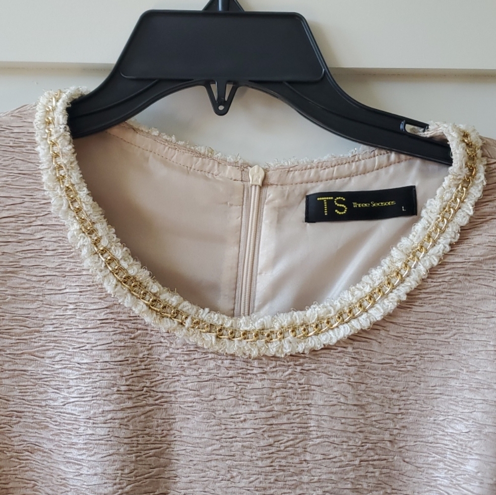 TS Three Seasons Pale Blush Pink Dress w/ Pretty Details @ Neck, Sleeves, & Hem - Picture 5 of 15